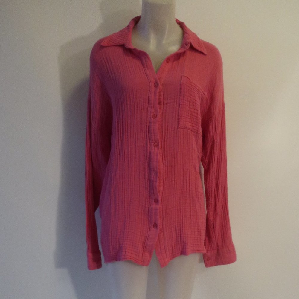 NWT Womens Rays For Days Raspberry Pink Gauzy Button Top Shirt Blouse L *